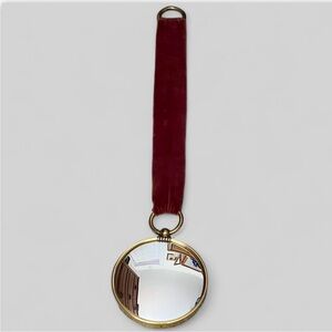 Vintage Convex Mirror Witch’s Eye 5.5” diameter Dark Red Velvet Hanger Poncelet